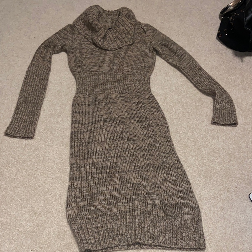 Y2K Moda International Taupe Cowl Neck Sweater Dress